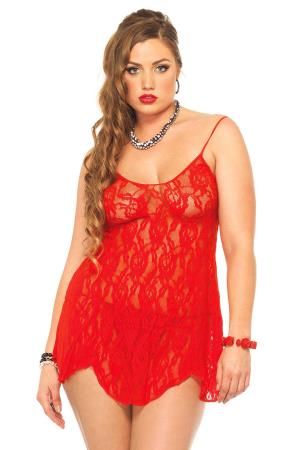 ROSE LACE FLAIR CHEMISE RED  PLUS S